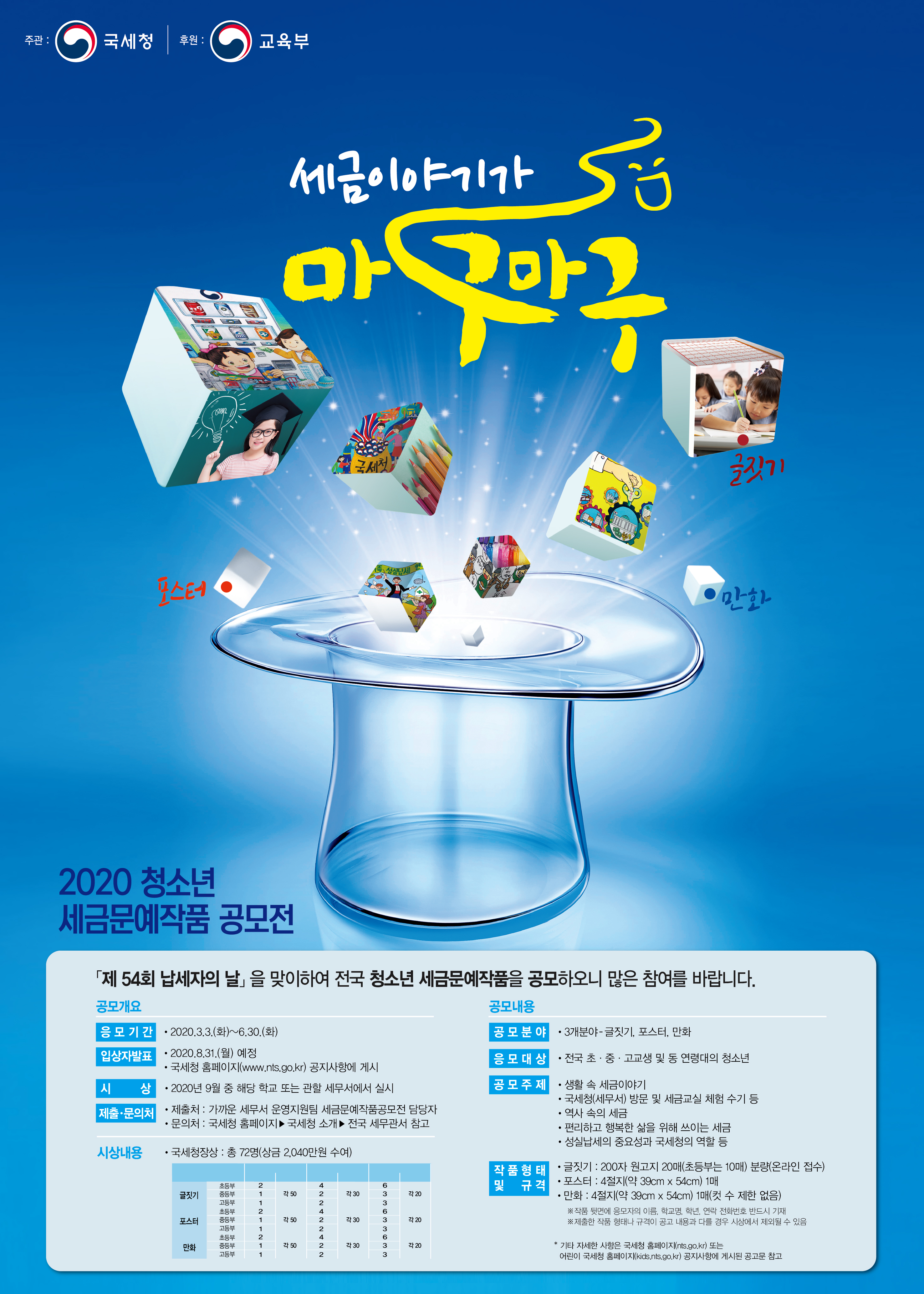 2020청소년 세금문예작품 공모전 포스터